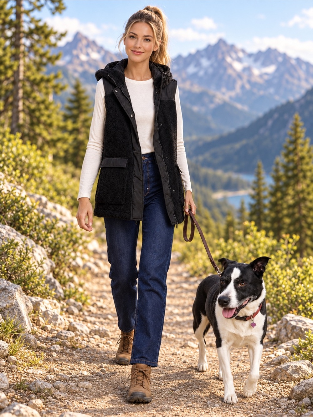 BCBGMAXAZRIA Black Sherpa Teddy Hooded Utility Vest Size- Medium- NWT